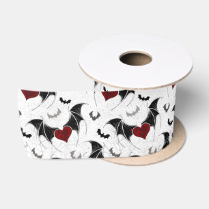 Ruban En Satin Coeur d'Halloween avec ailes de chauve-souris noir