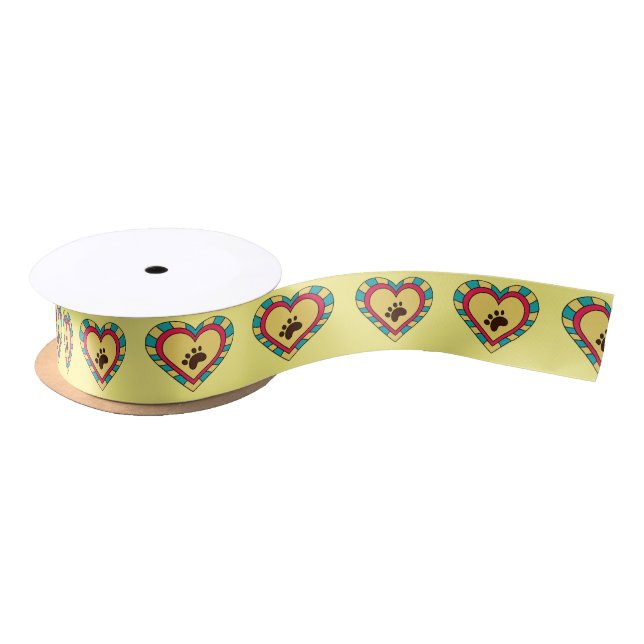 Ruban En Satin Coeur Empreinte de patte (Bobine)