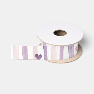 Ruban En Satin Cœur Rose Violet Rayures Anniversaire