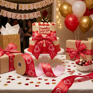 Ruban En Satin Cœur rouge personnalisé pour anniversaire