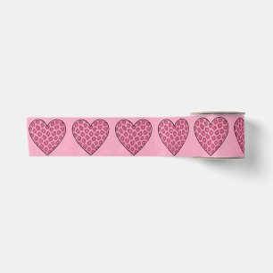 Ruban En Satin Cœurs à motif de guépard rose