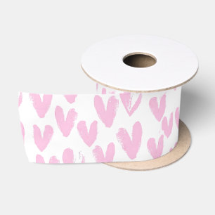 Ruban En Satin Coeurs Abstraits roses sur blanc