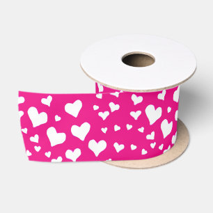 Ruban En Satin Coeurs de balaie blanche sur Fuchsia rose