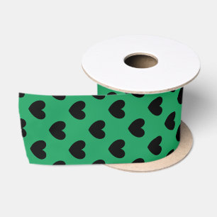 Ruban En Satin Coeurs de polka noir sur Kelly green