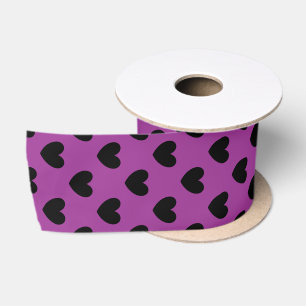 Ruban En Satin Coeurs de polka noir sur violet