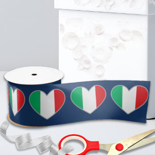 Ruban En Satin Cœurs du drapeau italien sur fond bleu royal