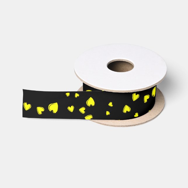 Ruban En Satin Coeurs jaunes à la Saint-Valentin noire (Bobine)