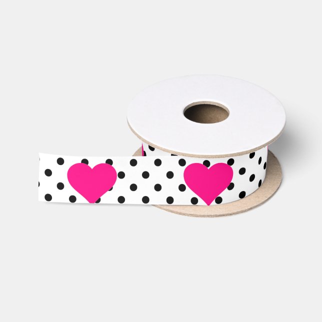 Ruban En Satin Coeurs pois et rose (Bobine)