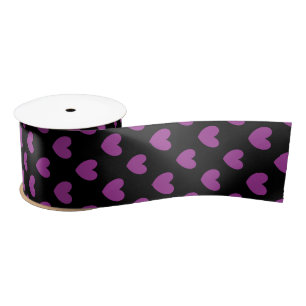 Ruban En Satin Coeurs polka violet sur noir