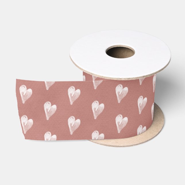 Ruban En Satin Coeurs roses Main rustique dessinée (Bobine)