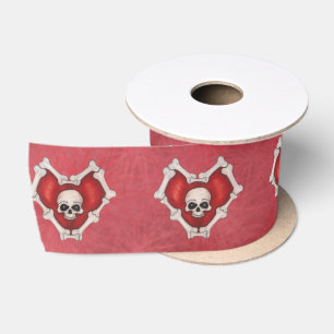Ruban En Satin Coeurs rouges gothiques des os Crânes blancs Nuanc