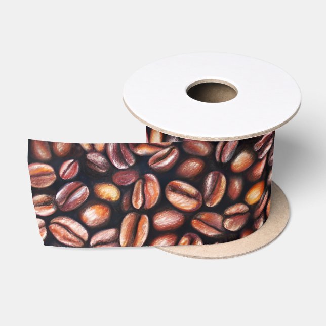 Ruban En Satin Coffee Haricots crayon Motif Rustique Brown (Bobine)