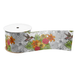 Ruban En Satin Colibris et bouquet tropical