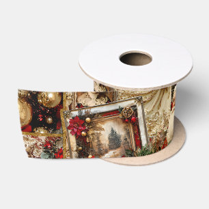 Ruban En Satin Collage de Noël élégant ivoire et rouge victorien