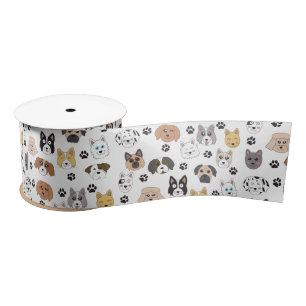 Ruban En Satin Coloré mignon Chiens amusants et Chien Paw Motif