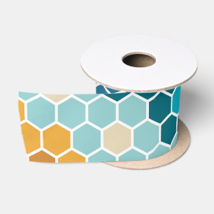 Ruban En Satin Coloré Retro Mosaïque Florale Motif Hexagon