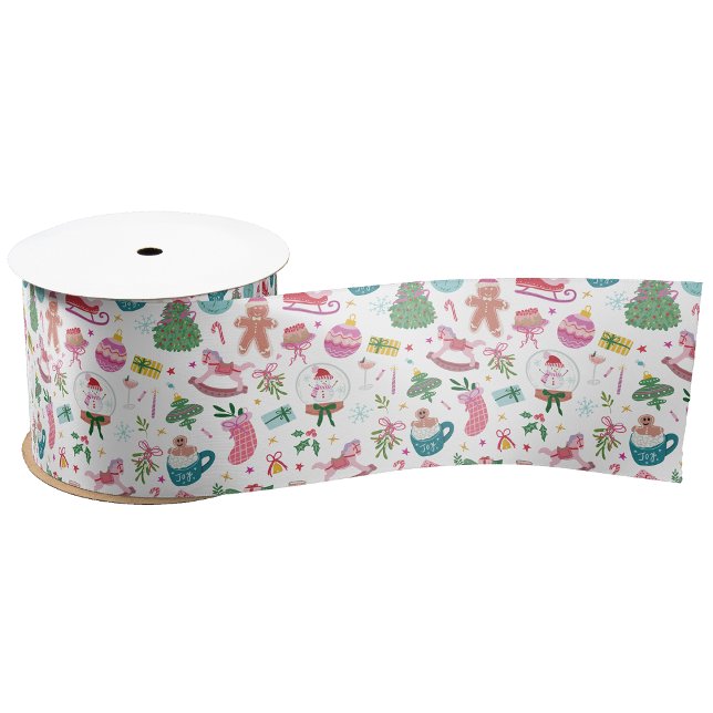 Ruban En Satin Colorful Christmas Ribbon (Festive Ribbon with Whimsical Doodles for Holiday Gifts and Décor — by Painted Paperie)