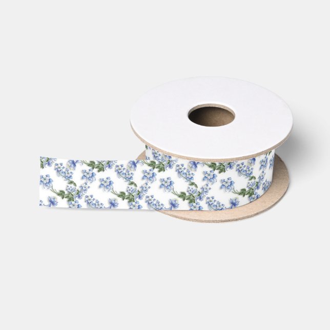 Ruban En Satin Columbines bleu doux fleurit floral (Bobine)