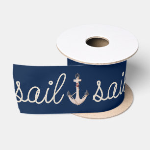 Ruban En Satin Conception de la Corde à voile avec Ancre sur Bleu