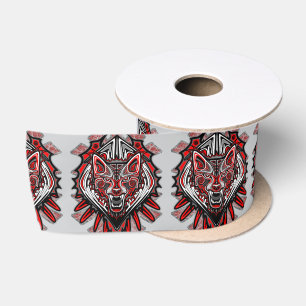 Ruban En Satin Conception de totem tribal Haida de loup