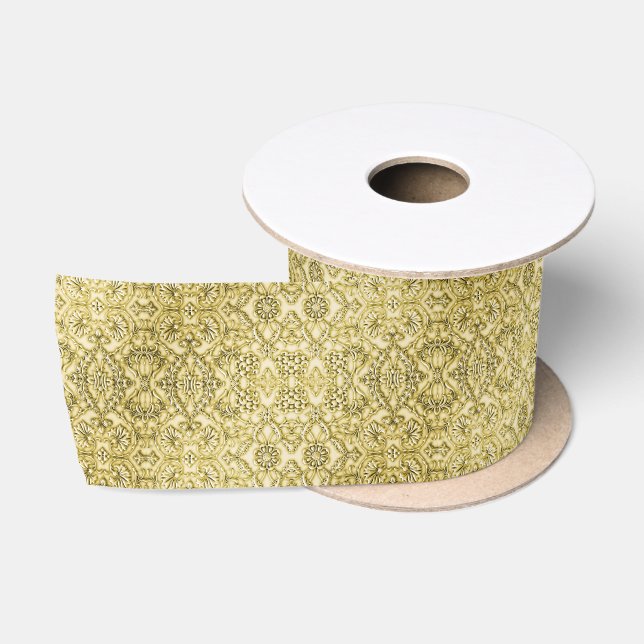 Ruban En Satin Conception florale de relief par cru de feuille (Bobine)