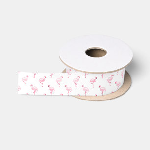 Ruban En Satin Cool rose Tropical Flamingo Patte sur blanc