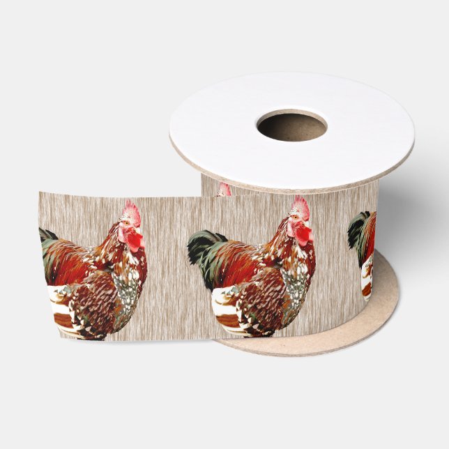 Ruban En Satin Coq Brown Et Rouge, (Bobine)