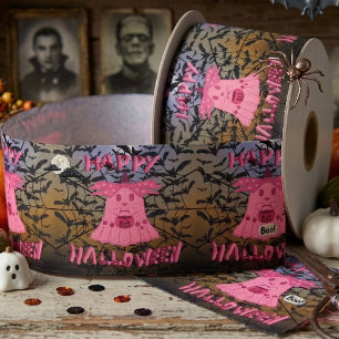 Ruban En Satin Coquette Rose Fantôme Joyeux Halloween Art Numériq