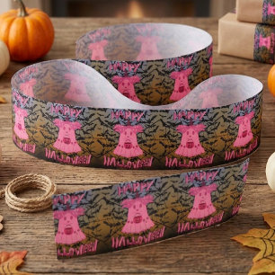Ruban En Satin Coquette Rose Fantôme Joyeux Halloween Art Numériq