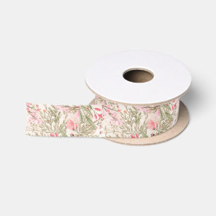 Ruban En Satin Corail rose pâle forêt vert aquarelle florale