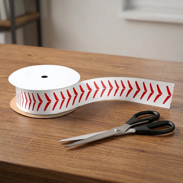 Ruban En Satin Couches rouges de la partie de baseball (Baseball ribbon for baseball themed gift wrapping or party decor.)
