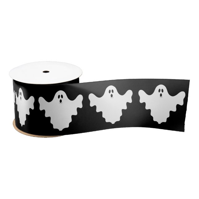 Ruban En Satin Coucou blanc Fantômes noir Halloween (Bobine)