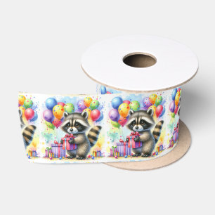 Ruban En Satin Couleur d'eau douce Raccoon de dessin