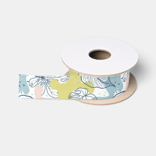 Ruban En Satin Couleurs pastel feuille et formes organiques motif