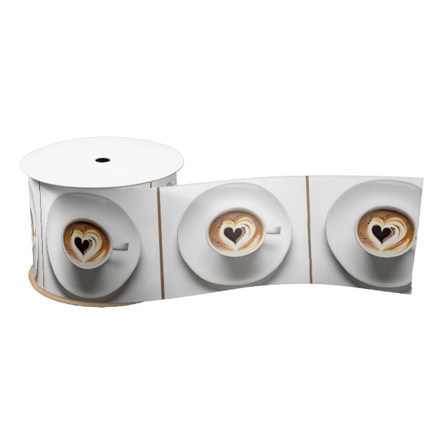 Ruban En Satin Coupe Heart Cappuccino Sur Blanc (Bobine)