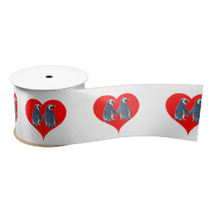 Ruban En Satin Couple de pingouins Inséparables Red Hearts Thund