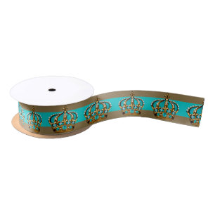 Ruban En Satin Couronne de prince Turquoise Bleu Or