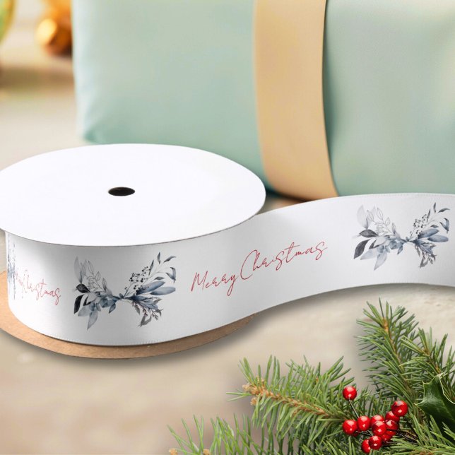 Ruban En Satin Coutume Rouge Et Blanc Berry Bleu Foiiiage Noël (Créateur téléchargé)