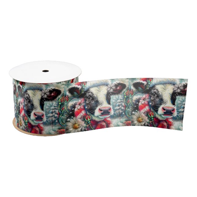 Ruban En Satin Cow Dreaming of Warmer Times Floral Decoupage (Bobine)