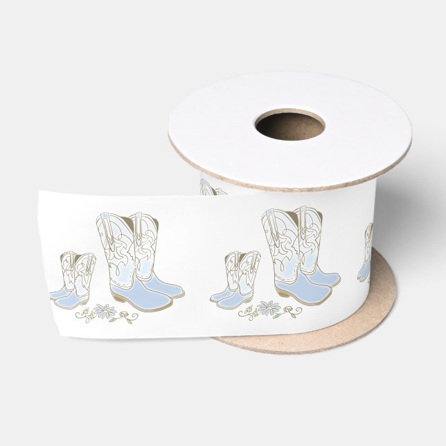 Ruban En Satin Cowboy Baby shower Pays Western Blue Boy (Bobine)
