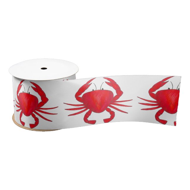 Ruban En Satin Crabe du Maryland Crabes rouges Crabby Plage Océan (Bobine)