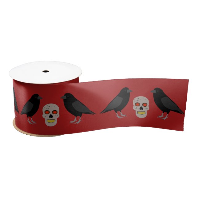 Ruban En Satin Crâne gothique et ravens du gardien Halloween (Bobine)