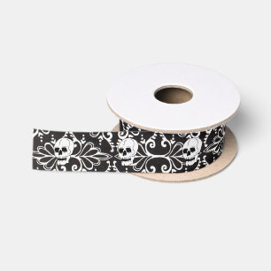 Ruban En Satin Crâne noir blanc Damas rouleaux