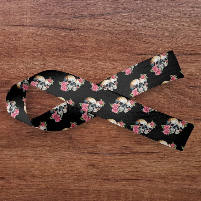 Ruban En Satin Crânes et Motif Rose Mariage noir (Créateur téléchargé)