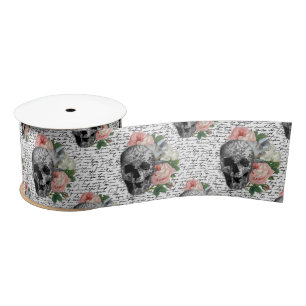 Ruban En Satin Crânes et roses roses