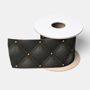 Ruban En Satin Cuir Noir Matelassé avec Clous Dorés