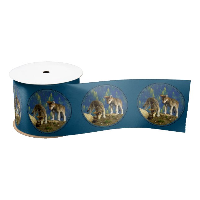 Ruban En Satin Cuisine Curieux Pups De Loup Gris (Bobine)