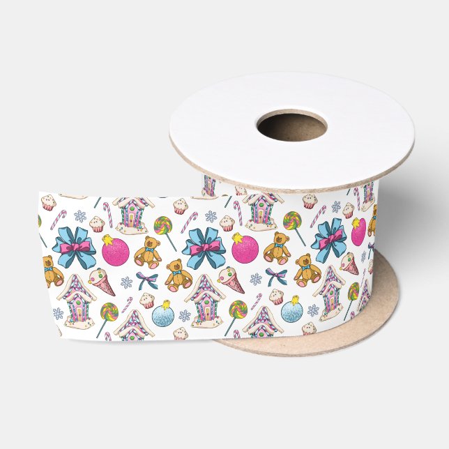 Ruban En Satin Cuisine Rose Et Bleu Casse-Noisette De Noël (Bobine)