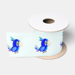 Ruban En Satin Cute Blue Parrot Funny Ribbon