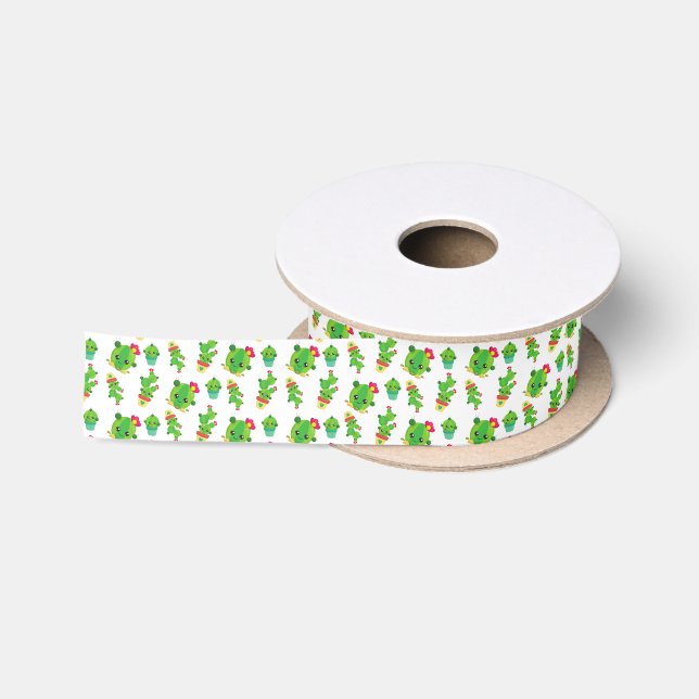 Ruban En Satin Cute Cactus, Green Cactus, Motif Cactus (Bobine)